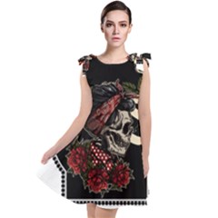 Skull Rose Fantasy Dark Flowers Tie Up Tunic Dress by Sudhe