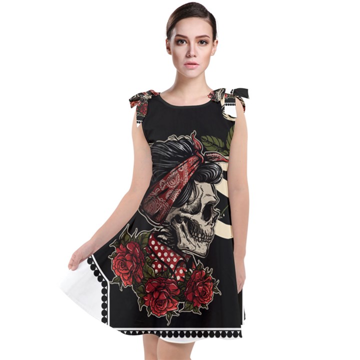 Skull Rose Fantasy Dark Flowers Tie Up Tunic Dress