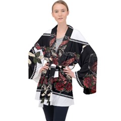 Skull Rose Fantasy Dark Flowers Long Sleeve Velvet Kimono 