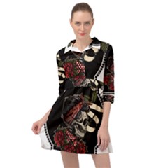 Skull Rose Fantasy Dark Flowers Mini Skater Shirt Dress by Sudhe