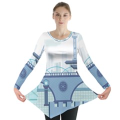 Blue City Building Fantasy Long Sleeve Tunic  by Sudhe