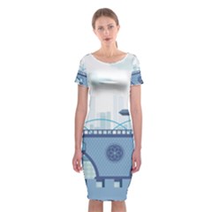 Blue City Building Fantasy Classic Short Sleeve Midi Dress