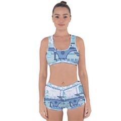 Blue City Building Fantasy Racerback Boyleg Bikini Set