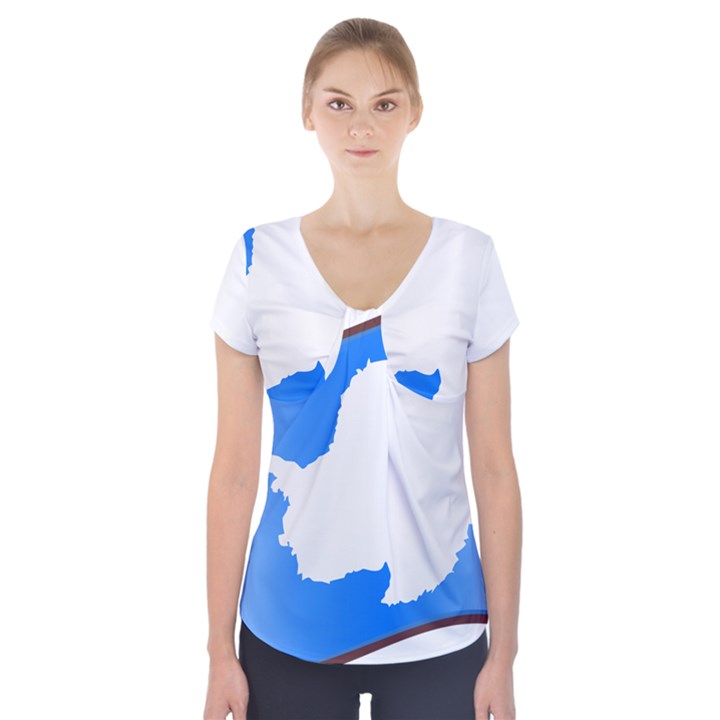 Waving Proposed Flag of Antarctica Short Sleeve Front Detail Top