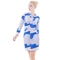 Waving Proposed Flag of Antarctica Button Long Sleeve Dress