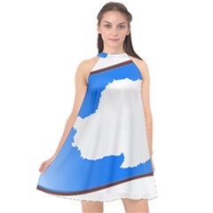 Waving Proposed Flag of Antarctica Halter Neckline Chiffon Dress 