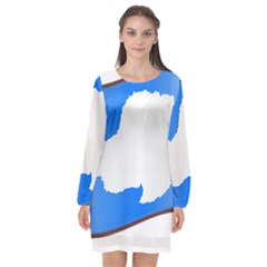 Waving Proposed Flag of Antarctica Long Sleeve Chiffon Shift Dress 