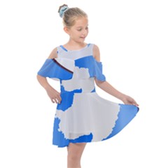 Waving Proposed Flag of Antarctica Kids  Shoulder Cutout Chiffon Dress