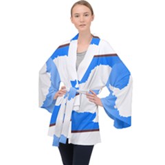 Waving Proposed Flag of Antarctica Long Sleeve Velvet Kimono 