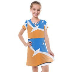 Waving Flag Of Tierra Del Fuego Province, Argentina Kids  Cross Web Dress by abbeyz71