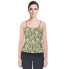 Tropical leaves Velvet Spaghetti Strap Top