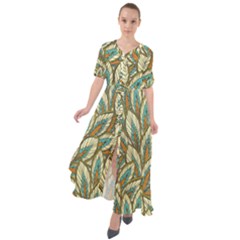 Tropical leaves Waist Tie Boho Maxi Dress