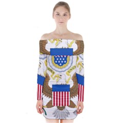 Greater Coat Of Arms Of The United States Long Sleeve Off Shoulder Dress by abbeyz71