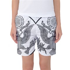 Black & White Great Seal Of The United States - Obverse  Women s Basketball Shorts by abbeyz71