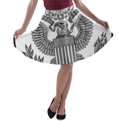 Black & White Great Seal Of The United States - Obverse  A-line Skater Skirt by abbeyz71