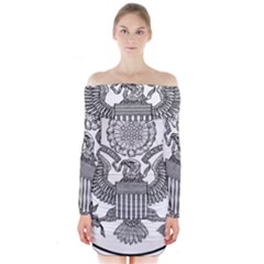 Black & White Great Seal Of The United States - Obverse  Long Sleeve Off Shoulder Dress by abbeyz71