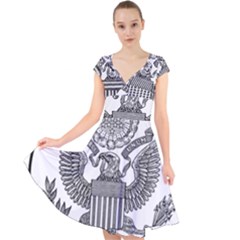 Black & White Great Seal Of The United States - Obverse  Cap Sleeve Front Wrap Midi Dress by abbeyz71