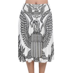 Black & White Great Seal Of The United States - Obverse  Velvet Flared Midi Skirt by abbeyz71