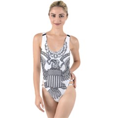 Black & White Great Seal Of The United States - Obverse  High Leg Strappy Swimsuit by abbeyz71