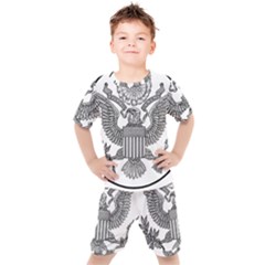Black & White Great Seal Of The United States - Obverse  Kids  Tee And Shorts Set by abbeyz71