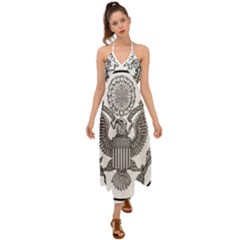 Black & White Great Seal of the United States - Obverse  Halter Tie Back Dress 
