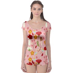 Floral Surface Pattern Design Boyleg Leotard 