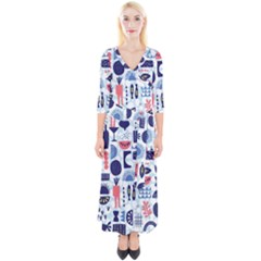 Vector Illustrated Pattern Design Quarter Sleeve Wrap Maxi Dress