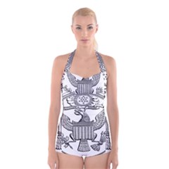 Black & White Great Seal Of The United States - Obverse, 1877 Boyleg Halter Swimsuit  by abbeyz71