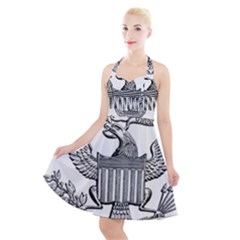 Black & White Great Seal Of The United States - Obverse, 1877 Halter Party Swing Dress  by abbeyz71