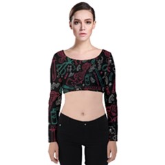 Abstract Pattern Velvet Long Sleeve Crop Top