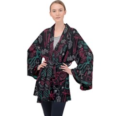 Abstract Pattern Long Sleeve Velvet Kimono 