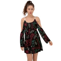 Abstract Pattern Kimono Sleeves Boho Dress