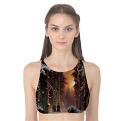 Sunset In The Frozen Winter Forest Tank Bikini Top by Sudhe