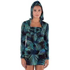 Palms Pattern Design Long Sleeve Hooded T-shirt by Sudhe