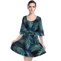 Palms Pattern Design Velour Kimono Dress