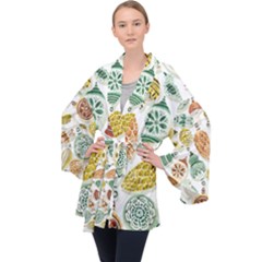 Surface Pattern  Vintage Christmas Ornaments Long Sleeve Velvet Kimono 