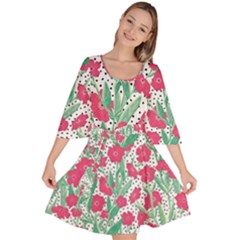 Flora Floral Flower Flowers Pattern Velour Kimono Dress