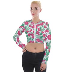 Flora Floral Flower Flowers Pattern Long Sleeve Cropped Velvet Jacket by Sudhe