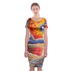 Sci Fi  Landscape Painting Classic Short Sleeve Midi Dress