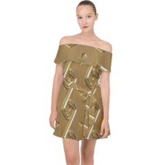 Gold Background 3d Off Shoulder Chiffon Dress by Mariart