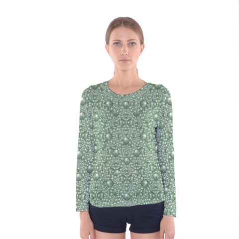 Baroque Green Pearls Ornate Bohemian Women s Long Sleeve Tee by pepitasart