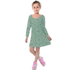 Baroque Green Pearls Ornate Bohemian Kids  Long Sleeve Velvet Dress by pepitasart