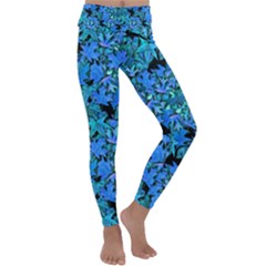 Fall Leaves Blue Kids  Lightweight Velour Classic Yoga Leggings by bloomingvinedesign