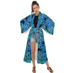 Fall Leaves Blue Maxi Kimono by bloomingvinedesign