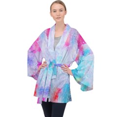 Rainbow paint Long Sleeve Velvet Kimono 