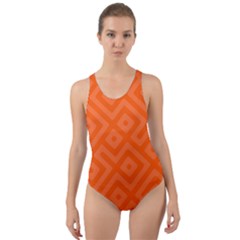 Orange Maze Cut-out Back One Piece Swimsuit by retrotoomoderndesigns