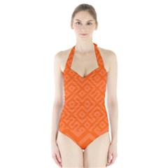 Orange Maze Halter Swimsuit by retrotoomoderndesigns