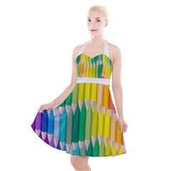 Color Pencile Cute Halter Party Swing Dress  by YANcow