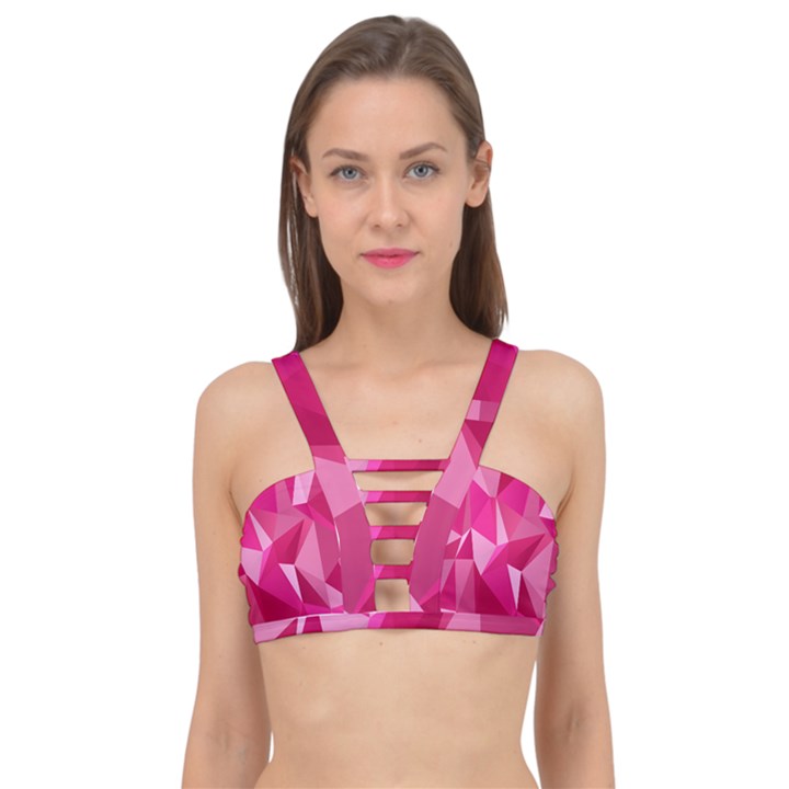 Abstract Pink Triangles Cage Up Bikini Top