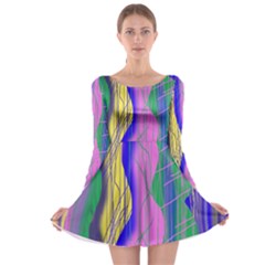 Wavy Scribble Abstract Long Sleeve Skater Dress by bloomingvinedesign